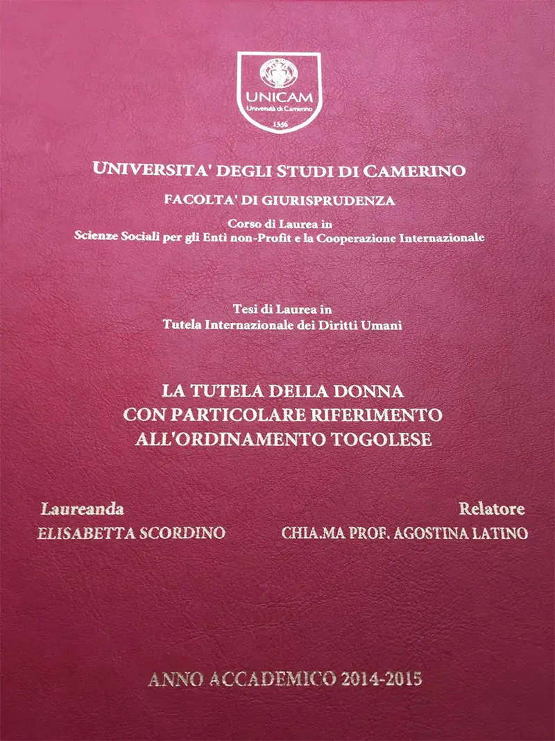 Diploma de graduação de Elisabetta Scordino pela Università degli Studi di Camerino